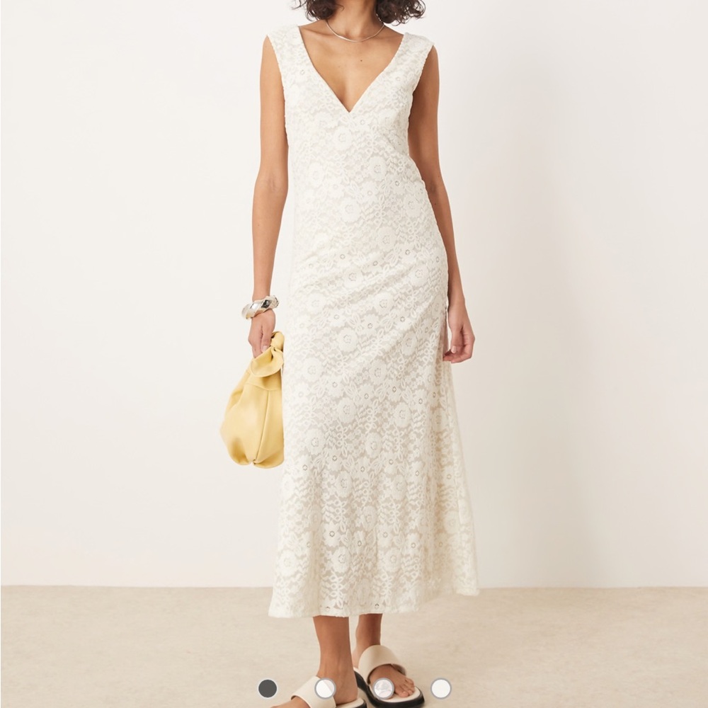 Lace V front midi dress